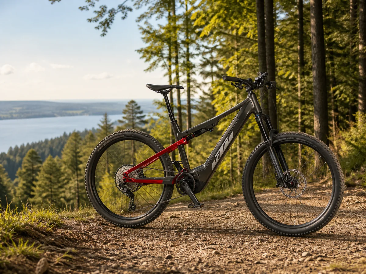 KTM E-Mountainbike Fully auf einem Waldweg am Ammersee